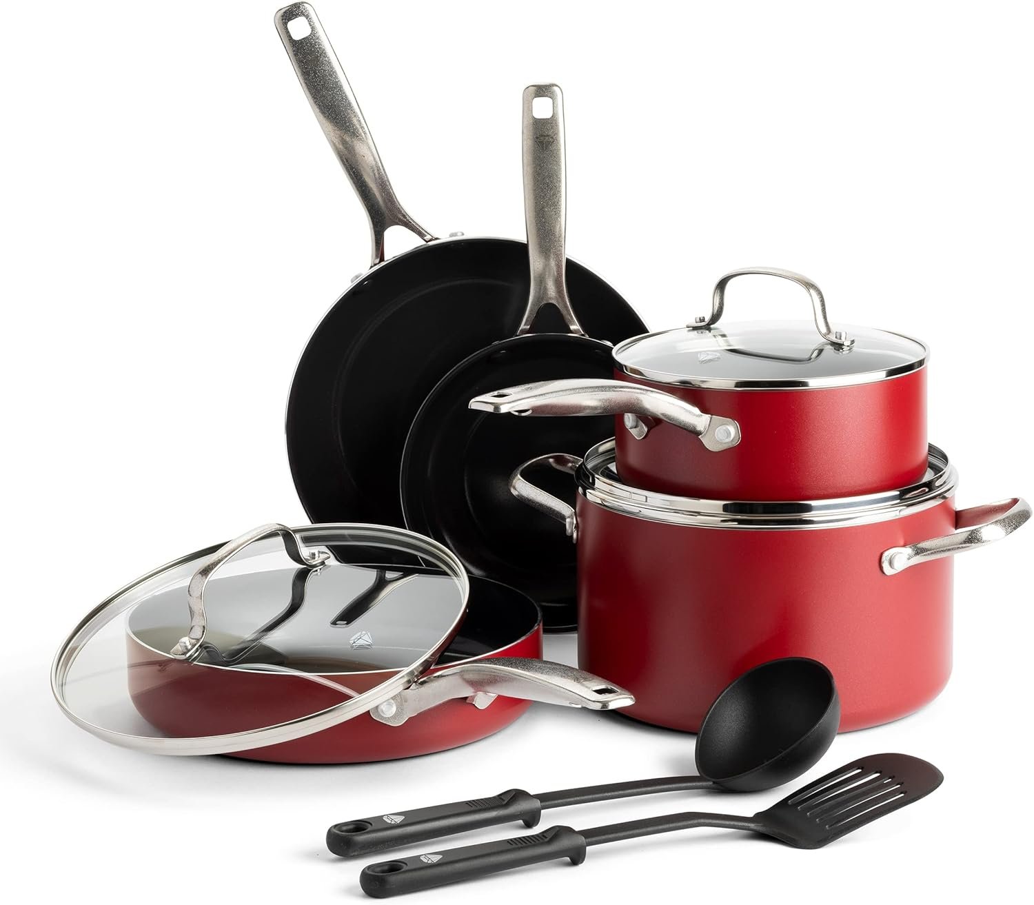Blue Diamond 10-Piece “Red Diamond” Ceramic Nonstick Set