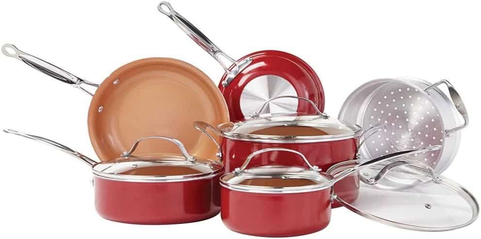 BulbHead Red Copper 10-Piece Ceramic Cookware Set