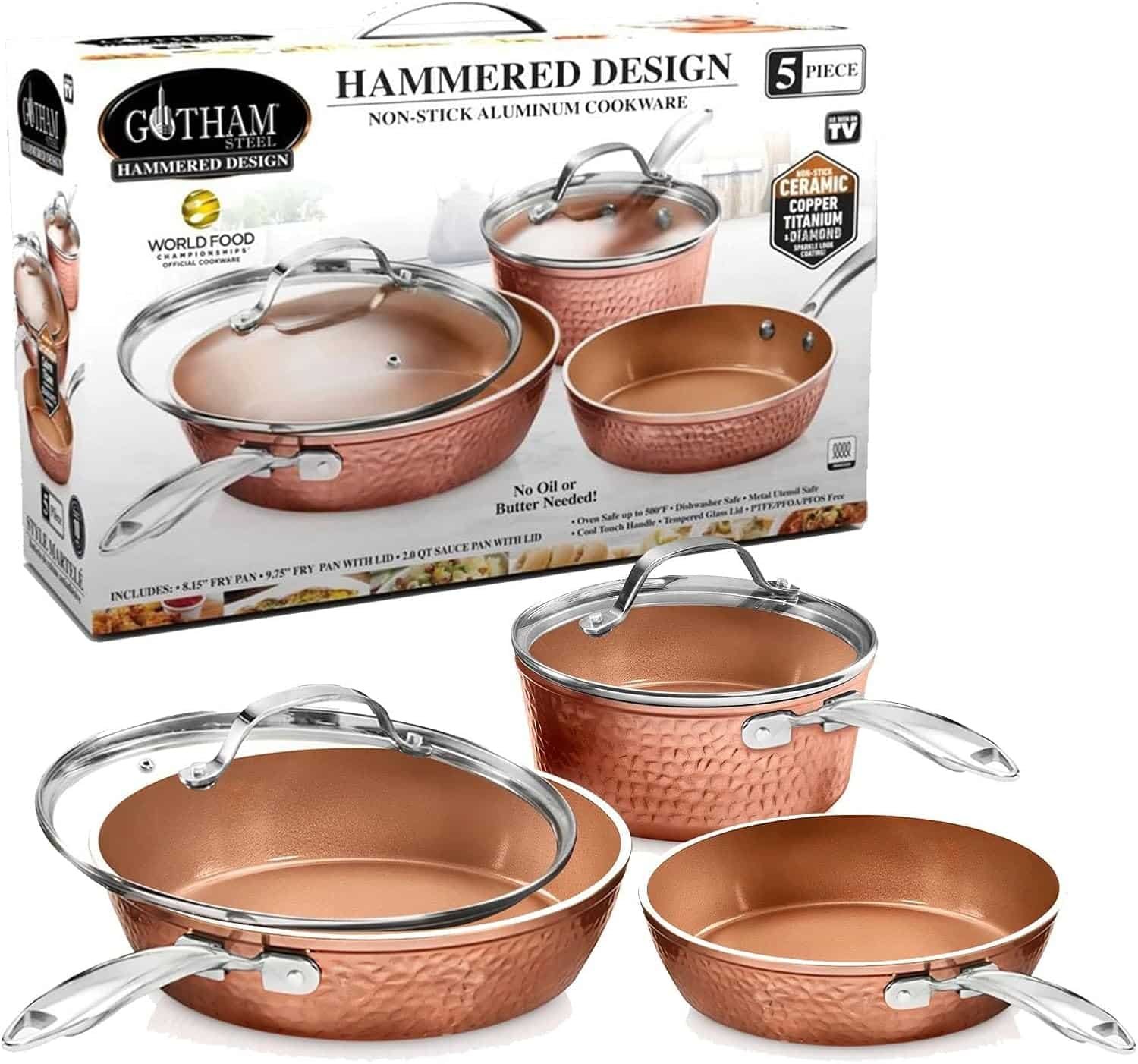 Gotham Steel Premium 5-Piece Hammered Ceramic Set