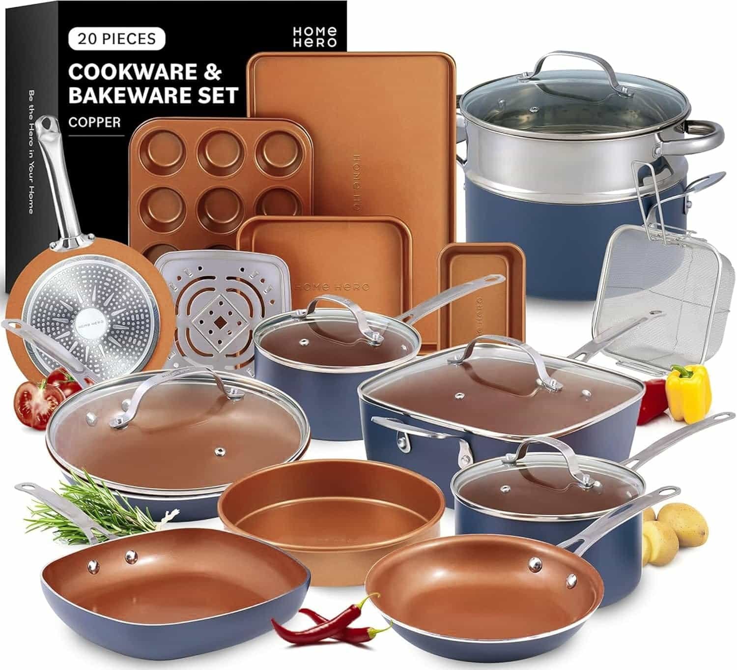 Home Hero 23-Piece Ceramic Cookware & Bakeware Set