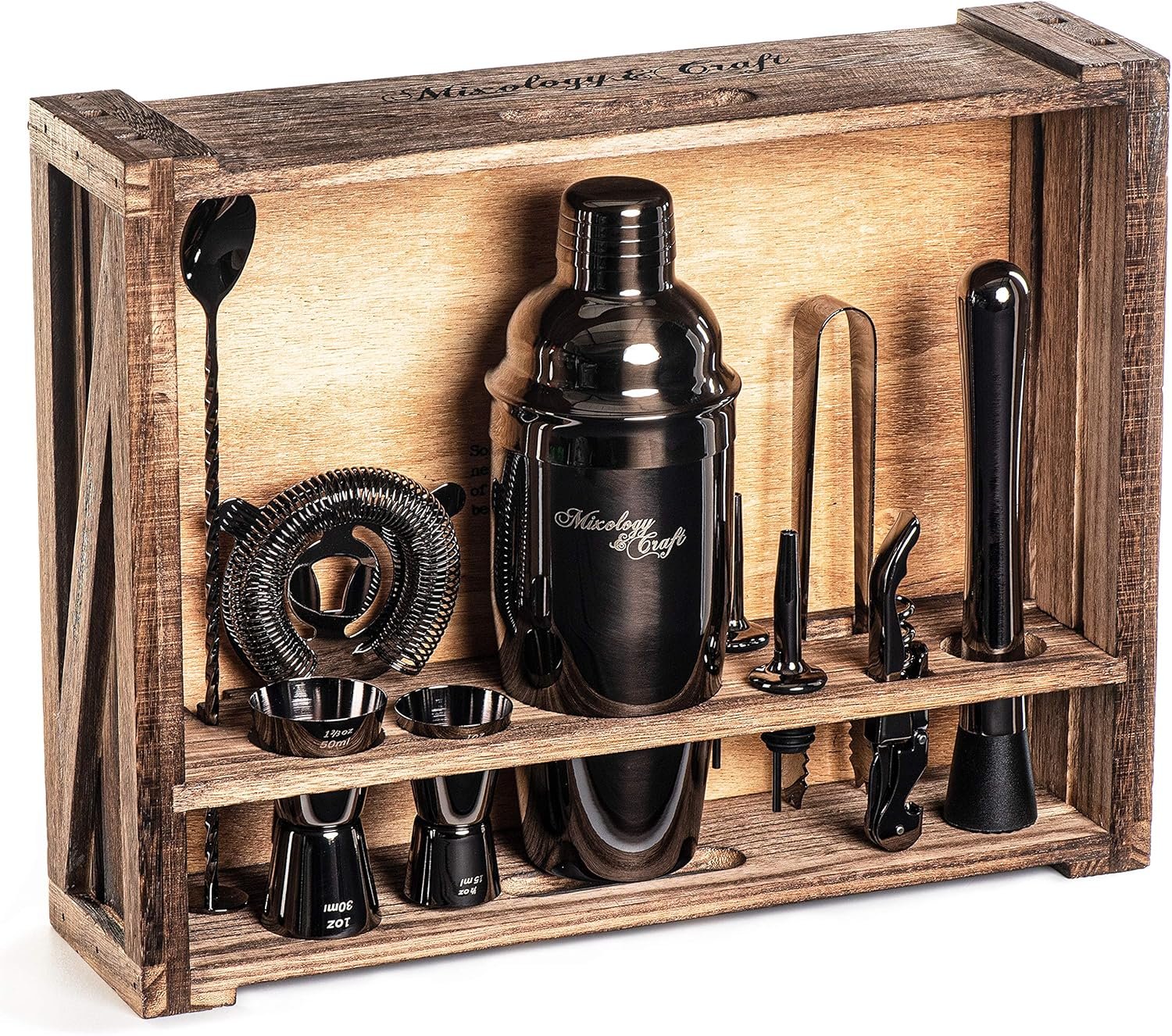 Mixology Bartender Kit In a Rustic Wooden Box