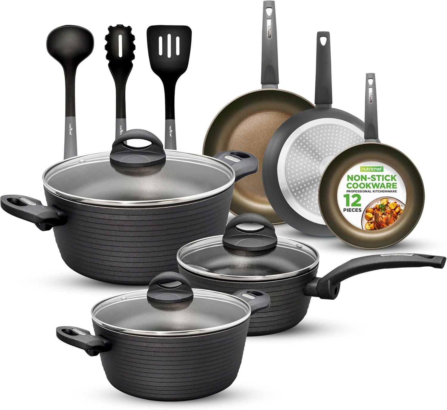 NutriChef 12-Piece Nonstick Cookware Set