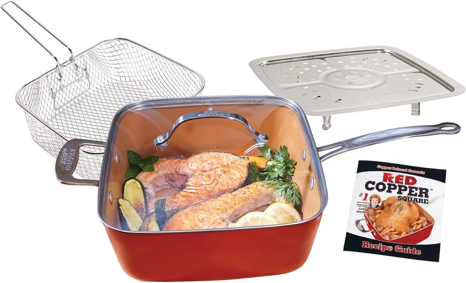 Red Copper 10-Inch Square Pan with Frying Set by BulbHead